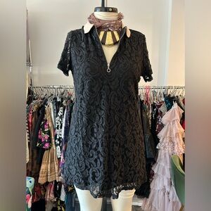 Zara lace zip front dress with Peter Pan collar